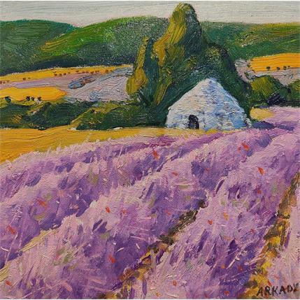 Peinture La borie dans le champ de lavande par Arkady | Tableau Figuratif Huile Paysages