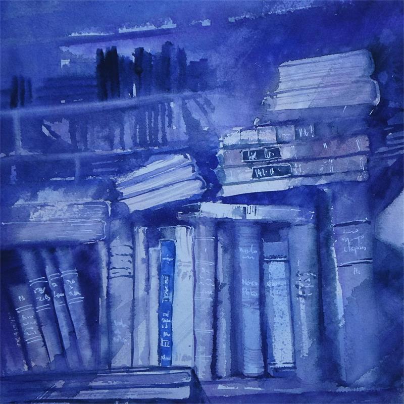 Painting Le petit livre bleu by Abbatucci Violaine | Painting Figurative Life style Watercolor