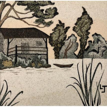 Peinture La cabane au bord de l'eau par Jovys Laurence | Tableau Matiérisme Sable Paysages