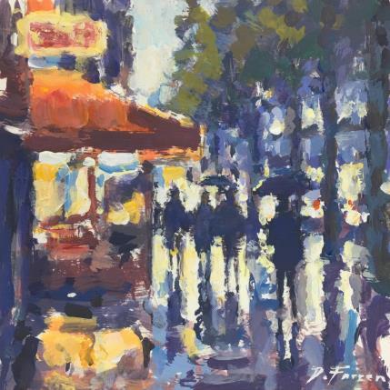 Peinture Evening Lights, Paris par Farren David | Tableau Figuratif scènes de vie, Urbain