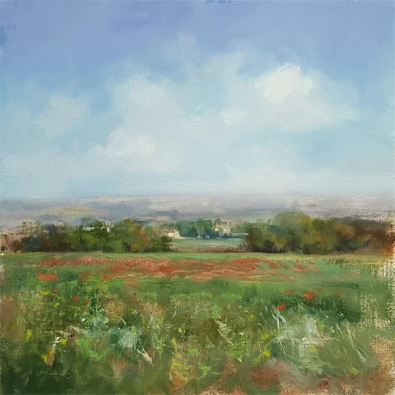 Painting Coquelicots vers Manosque by Giroud Pascal | Painting Figurative Landscapes Oil