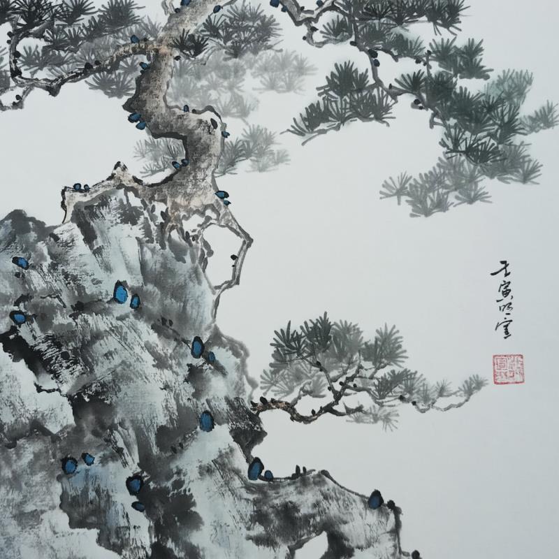 Painting Pinetree and cliff by Du Mingxuan | Painting Figurative Landscapes Nature Watercolor Ink