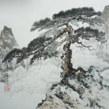 Painting Standing on cliff by Du Mingxuan | Painting Figurative Ink, Watercolor Landscapes, Nature
