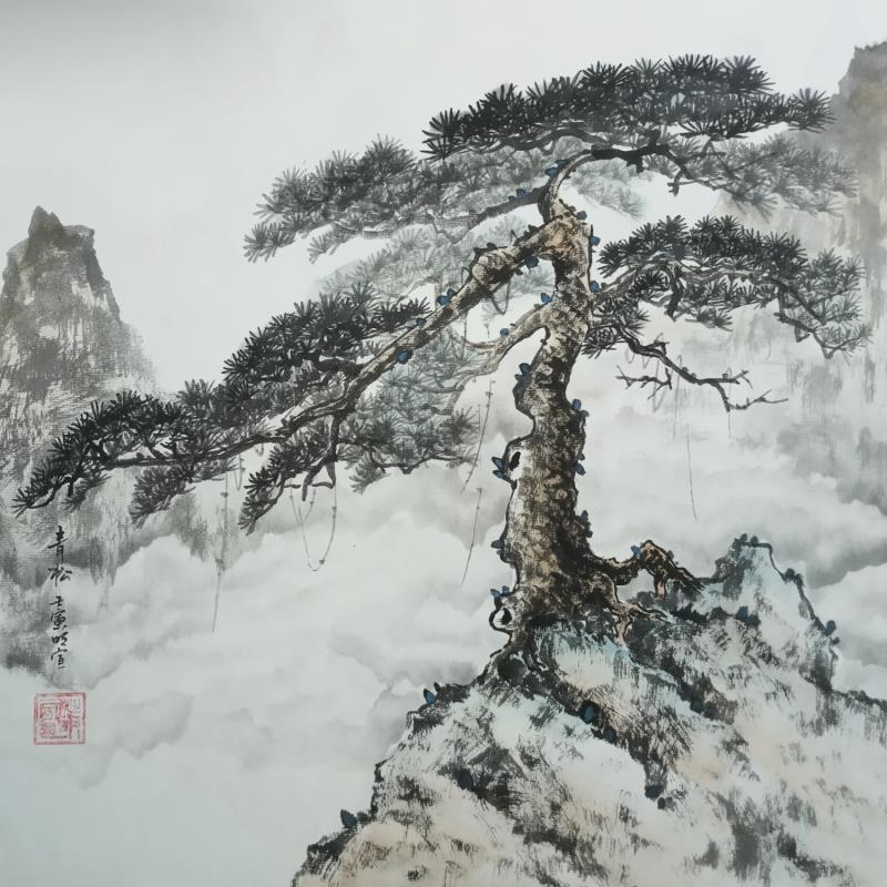 Peinture Standing on cliff par Du Mingxuan | Tableau Figuratif Paysages Nature Aquarelle Encre