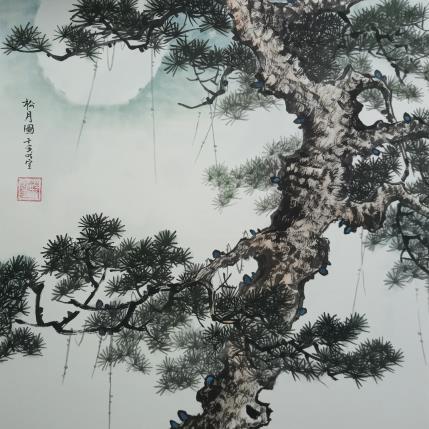Peinture Pinetree and moon par Du Mingxuan | Tableau Figuratif Aquarelle, Encre Nature, Paysages