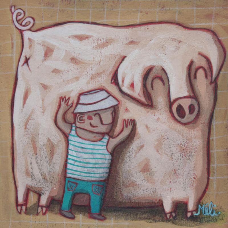 Peinture Copain comme cochon par Catoni Melina | Tableau Art naïf Animaux