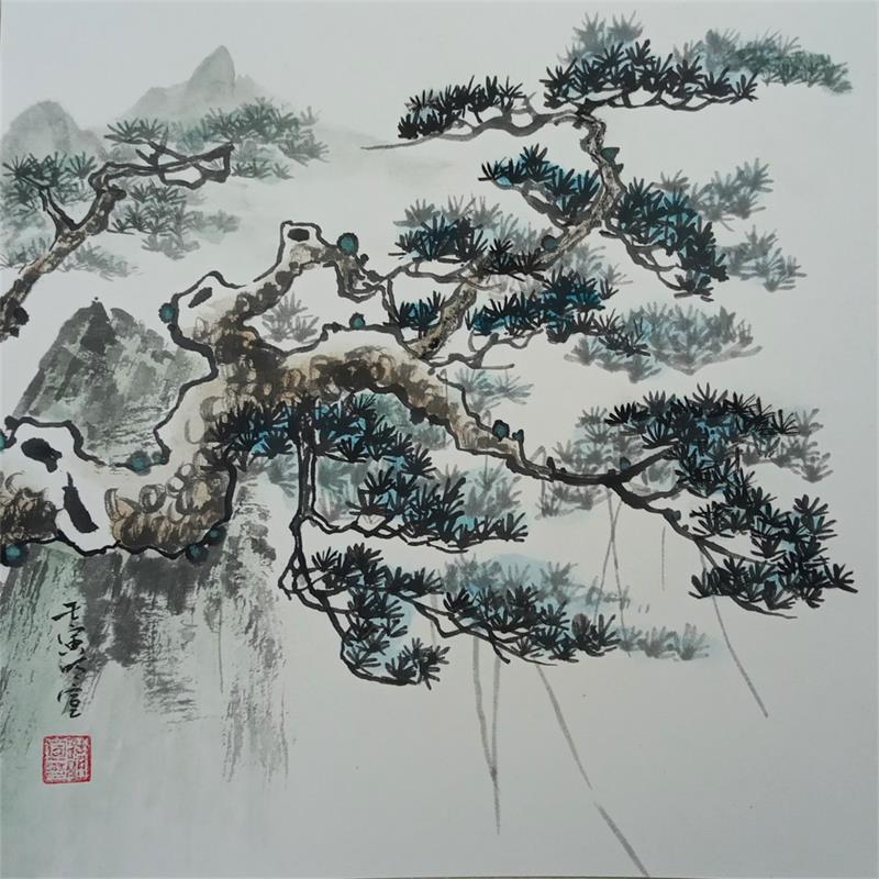 Peinture Pine tree par Du Mingxuan | Tableau Figuratif Paysages Nature Aquarelle Encre