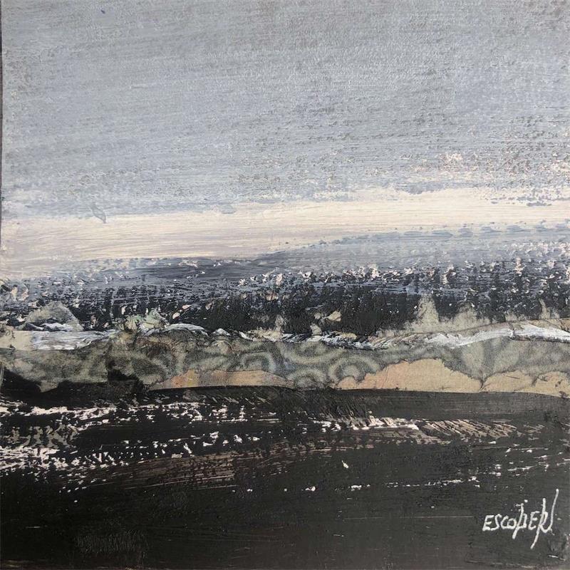 Gemälde Contraste matière von Escolier Odile | Gemälde Abstrakt Schwarz & Weiß Pappe Acryl Sand