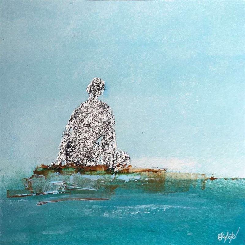 Painting Pause comptemplative by Escolier Odile | Painting Raw art Pop icons Cardboard Acrylic Sand