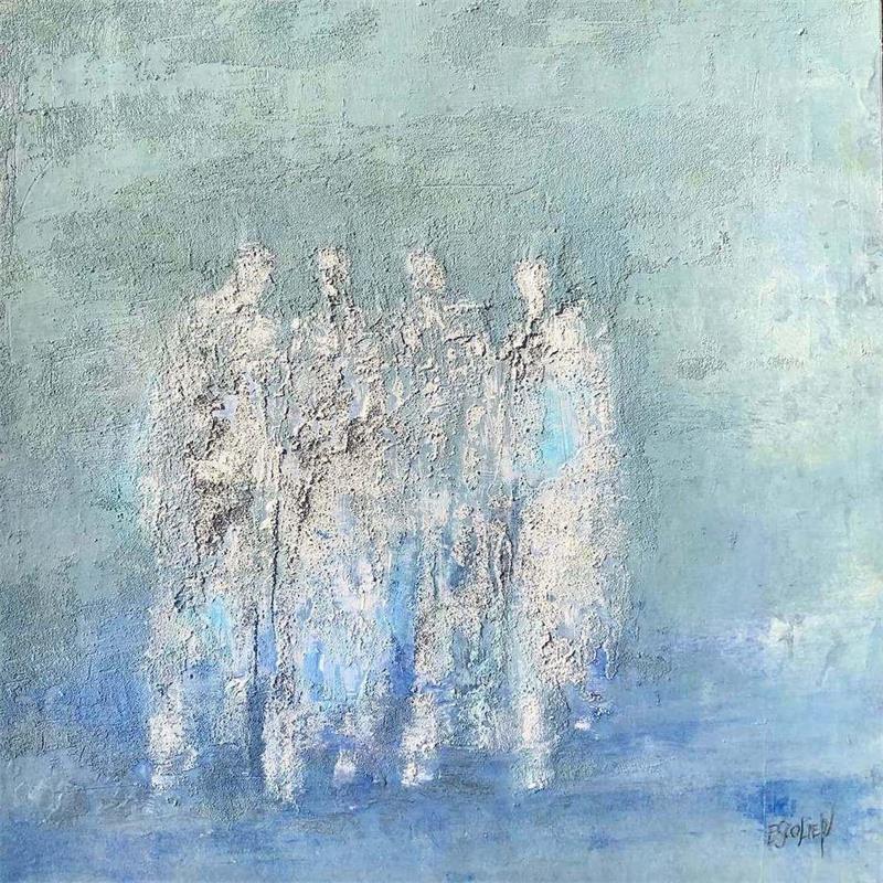 Peinture Devant l'infini bleu par Escolier Odile | Tableau Art Singulier Carton Acrylique Sable