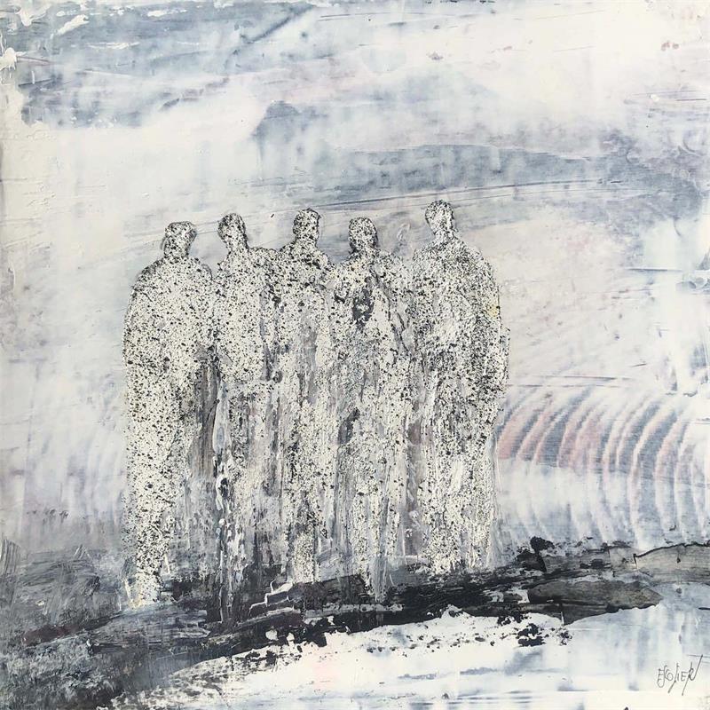 Peinture Être ensemble par Escolier Odile | Tableau Art Singulier Noir & blanc Carton Acrylique Sable