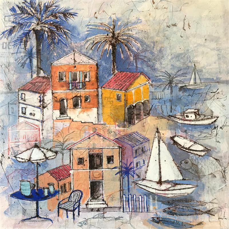 Painting Mélodie pour 2 poissons by Colombo Cécile | Painting Figurative Landscapes Acrylic Pastel