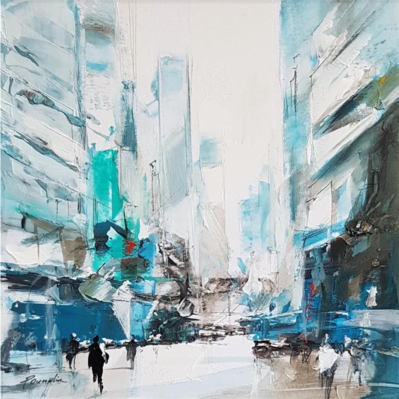 Painting City Blue II by Poumelin Richard | Painting Figurative Urban Oil Acrylic