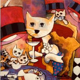 Painting Chats en famille by Fauve | Painting Figurative Acrylic, Wood Animals, Pop icons
