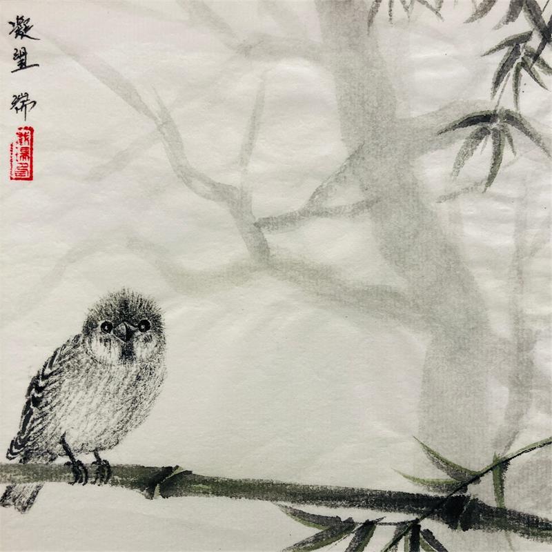 Gemälde Stare von Amblard Rui | Gemälde Figurativ Landschaften Alltagsszenen Tiere Aquarell