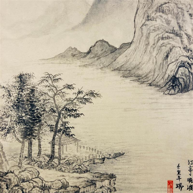 Painting A little boat looking up at the high mountains by Amblard Rui | Painting Figurative Landscapes Life style Watercolor