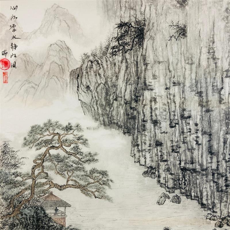 Peinture My mood is like a calm lake / Mon humeur est comme un lac calme par Amblard Rui | Tableau Figuratif Paysages Scènes de vie Aquarelle