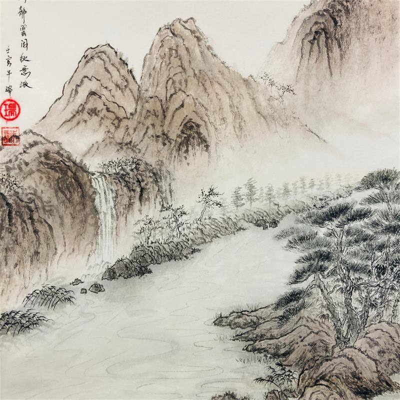 Painting Peaceful autumn / Automne paisible by Amblard Rui | Painting Figurative Landscapes Life style Watercolor