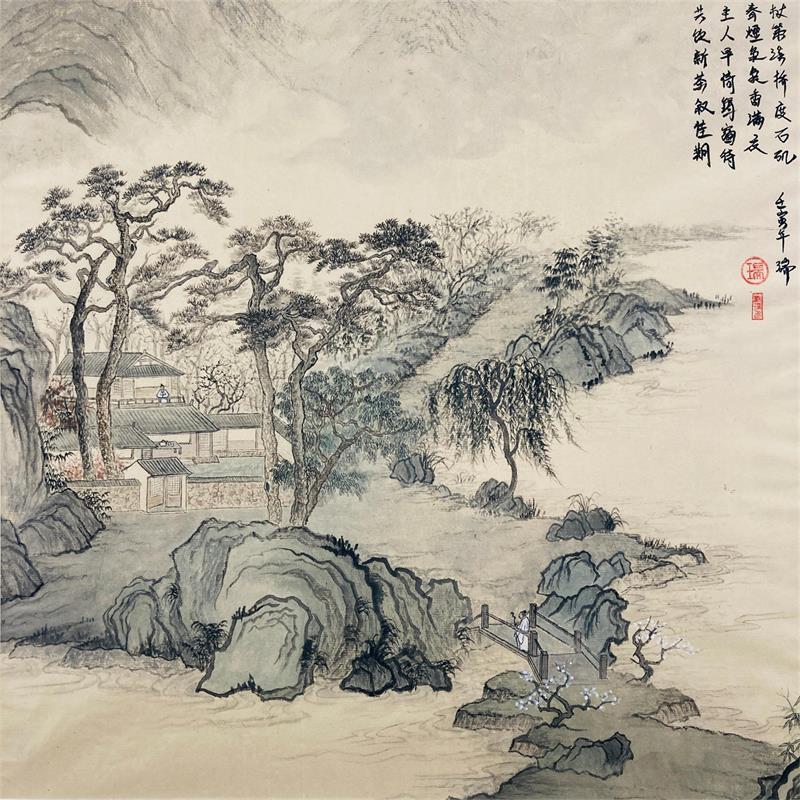 Painting Invitez de vieux amis  à boire du thé au printemps. /Invite friend for drink tea in spring. by Amblard Rui | Painting Watercolor