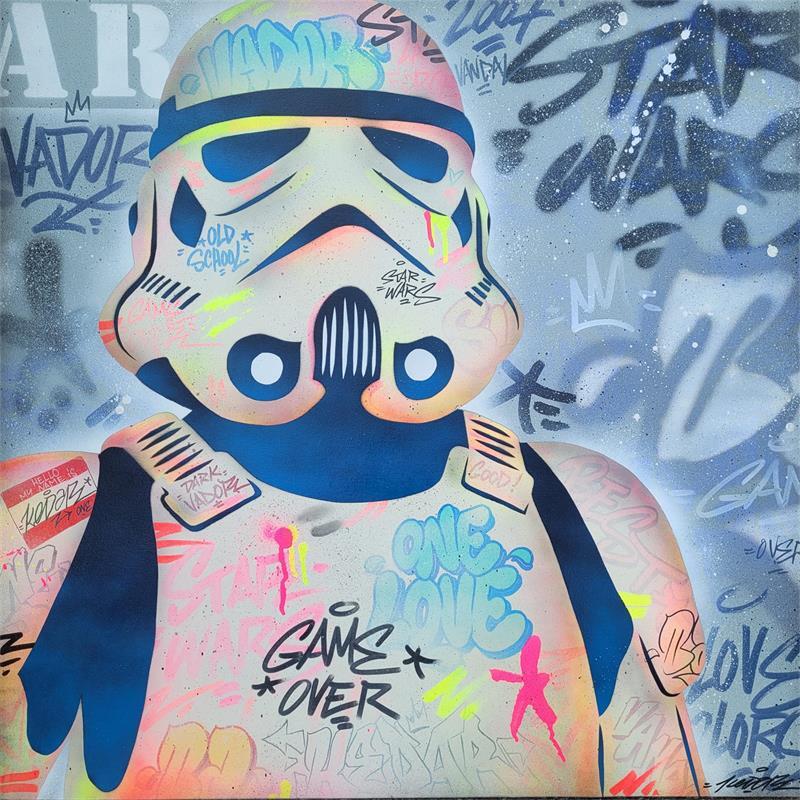 Painting Blue Strormtrooper by Lemoine Mael | Painting Pop-art Pop icons Graffiti Posca