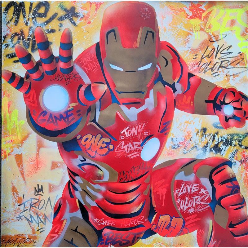 Painting Iron Man by Lemoine Mael | Painting Pop-art Pop icons Graffiti Posca