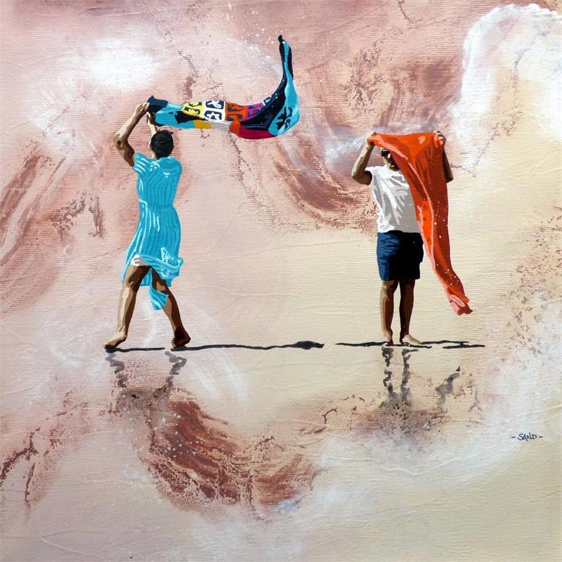 Peinture vol de serviettes au printemps par Sand | Tableau Figuratif Scènes de vie Acrylique