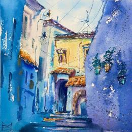 Peinture Shefshauen par Volynskih Mariya  | Tableau Figuratif Aquarelle Architecture, Paysages, Urbain