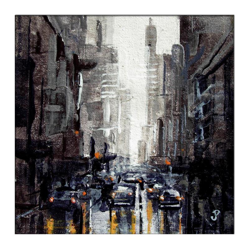 Gemälde NYC street rain von Poumès Jérôme | Gemälde Figurativ Urban Acryl