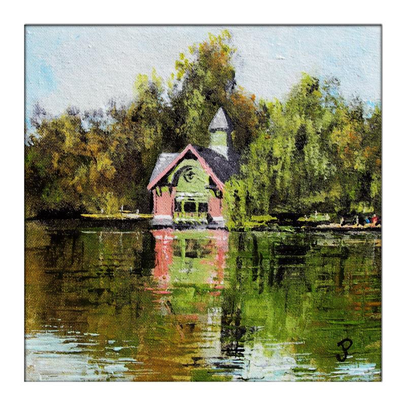 Painting Central Park lac 2 by Poumès Jérôme | Painting Figurative Urban Acrylic