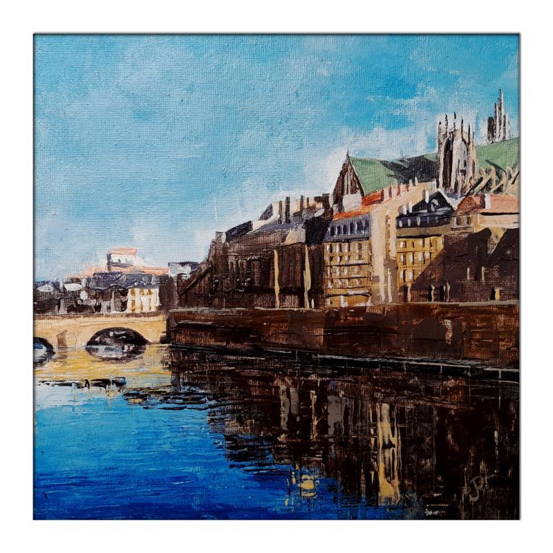 Peinture Un soir à Metz par Poumès Jérôme | Tableau Figuratif Urbain Acrylique