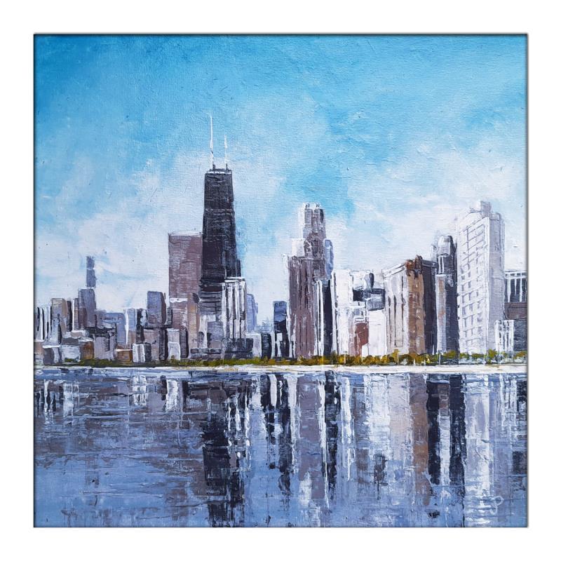 Painting Chicago skyline summer by Poumès Jérôme | Painting Figurative Urban Acrylic