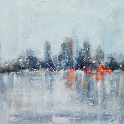 Peinture Foggy skyline 2 par Solveiga | Tableau Figuratif Acrylique Urbain