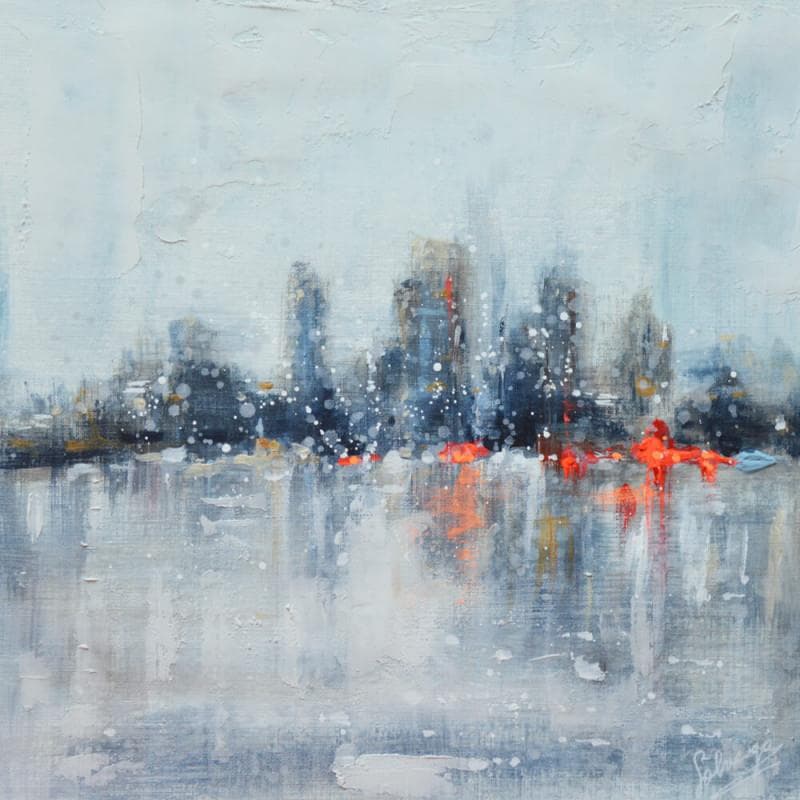 Peinture Foggy skyline 2 par Solveiga | Tableau Figuratif Urbain Acrylique