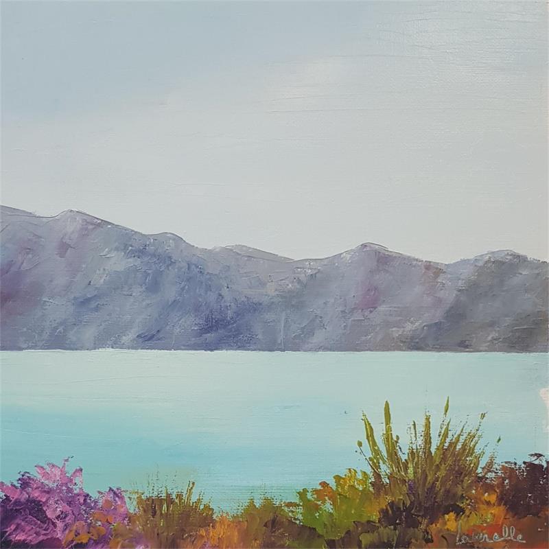 Peinture au bord du lac par Bessé Laurelle | Tableau Figuratif Paysages Marine Huile