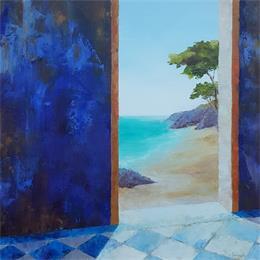 Painting Vue sur mer by Bessé Laurelle | Painting Figurative Oil Landscapes, Life style, Marine