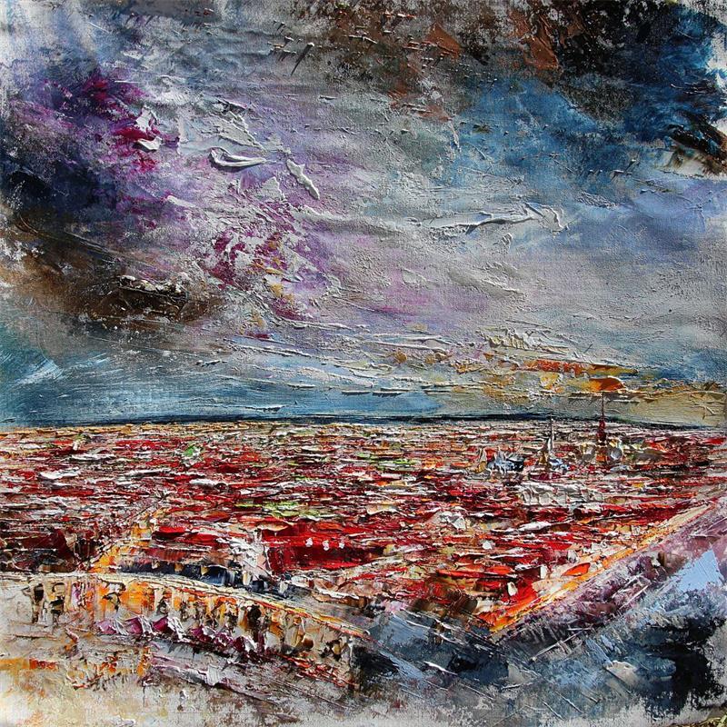 Peinture Vue de Dijon de puis la tour Lebon par Reymond Pierre | Tableau Figuratif Urbain Huile