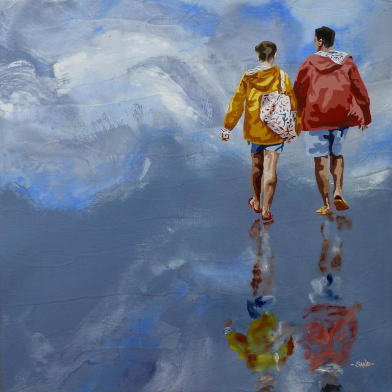 Pintura nous deux dans le vent frais por Sand | Pintura Figurativo Life style Acrílico