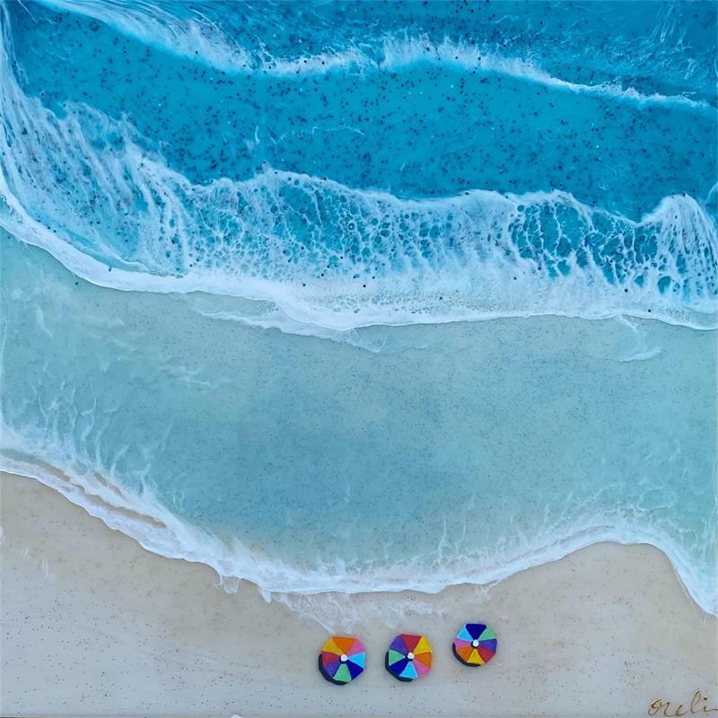 Painting Playa Manuel Antonio by Aurélie Lafourcade painter | Painting Figurative Landscapes Marine Minimalist Acrylic Resin
