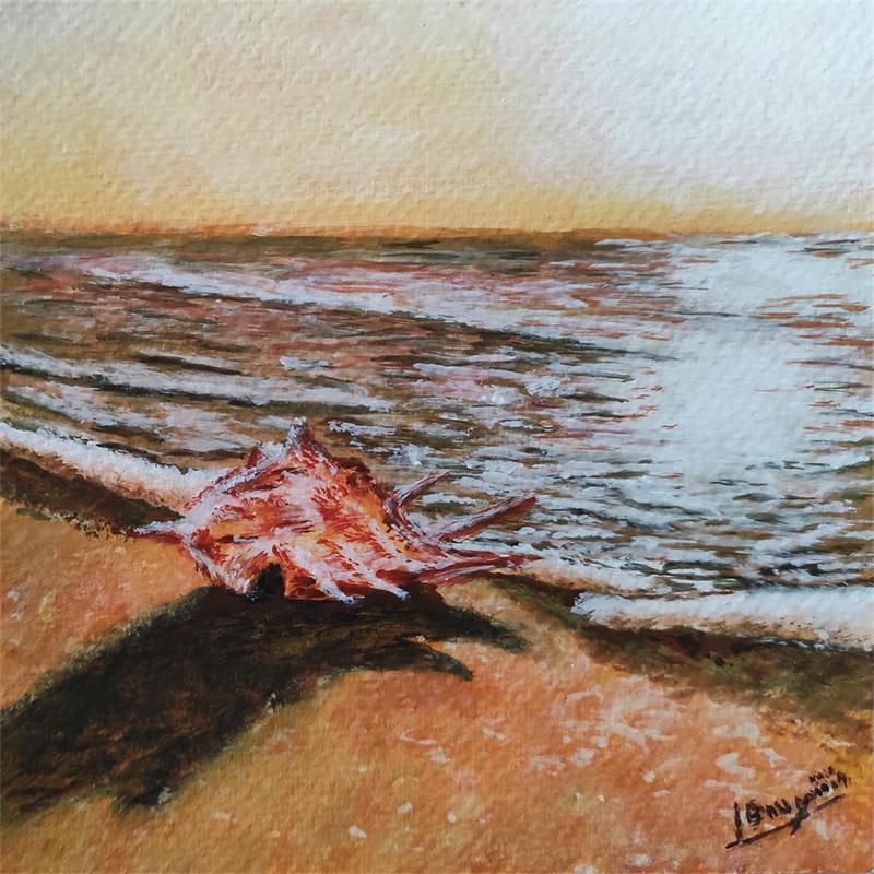 Painting COQUILLAGE ORANGE by Bougouin Laurent | Painting Figurative Marine Acrylic