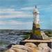 Painting PHARE MARQUE PAR LES ALGUES by Bougouin Laurent | Painting Figurative Marine Acrylic