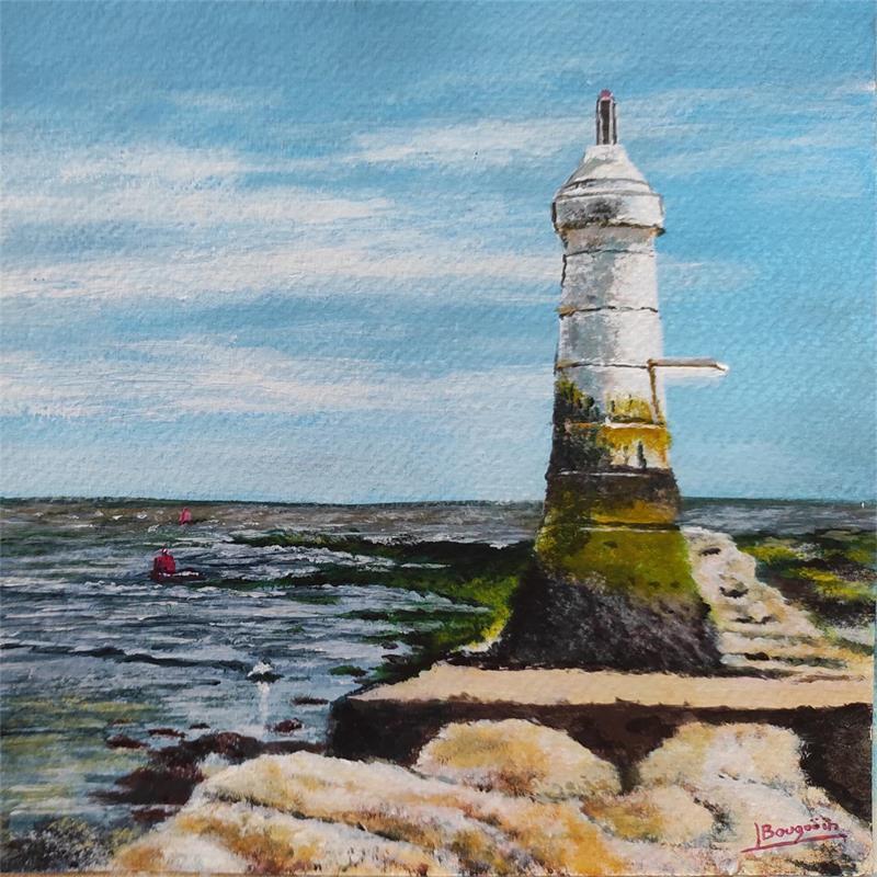 Painting PHARE MARQUE PAR LES ALGUES by Bougouin Laurent | Painting Figurative Marine Acrylic