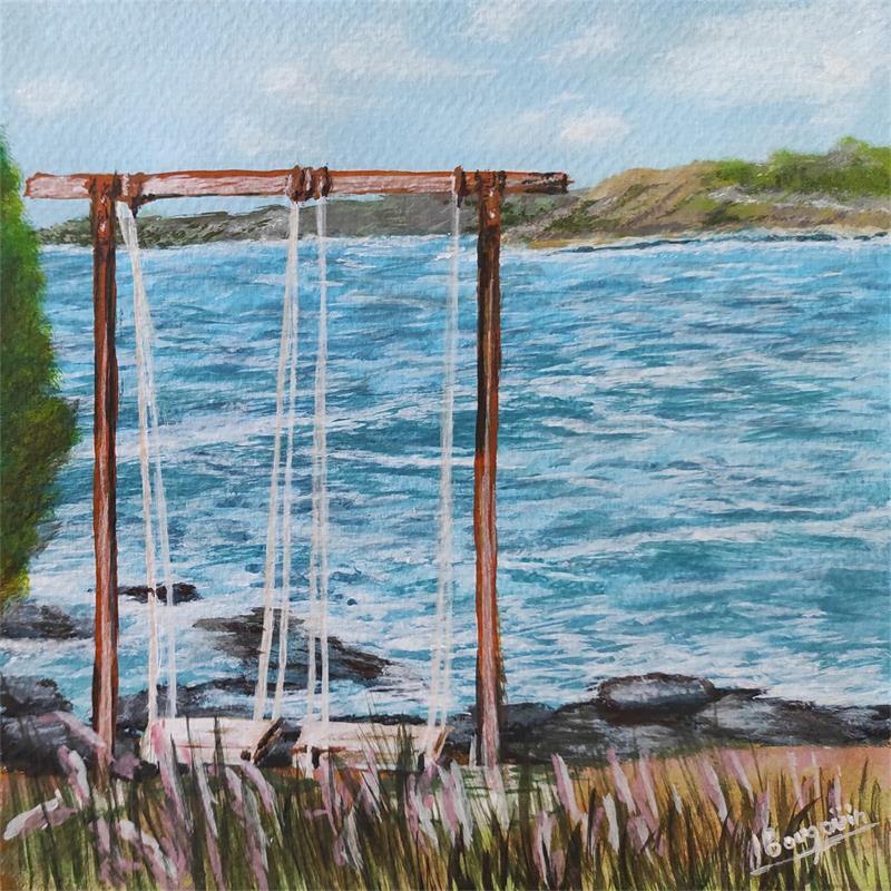 Painting BALANCOIRES AU BORD DE L’EAU by Bougouin Laurent | Painting Figurative Marine Acrylic