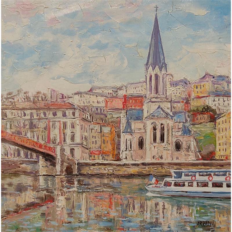 Peinture Eglise St Georges par Arkady | Tableau Figuratif Urbain Huile