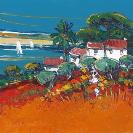 Peinture Hameau des vacances par Corbière Liisa | Tableau Figuratif Huile Paysages