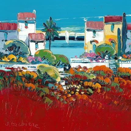 Painting Terrasses fleuries by Corbière Liisa | Painting Figurative Oil Landscapes