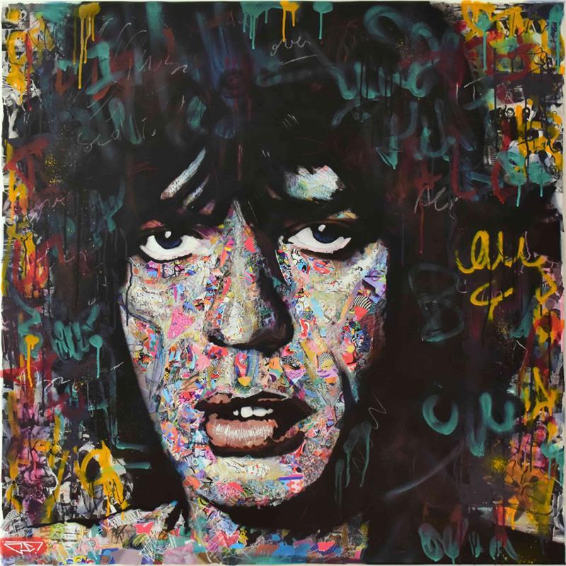 Peinture Mick Jagger par G.C.Popartist | Tableau Pop-art Icones Pop Graffiti Acrylique Collage