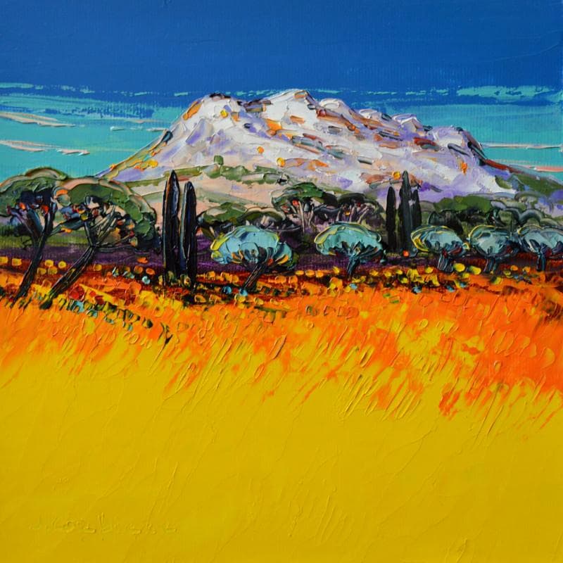 Peinture Lumière du soir sur Sainte-Victoire par Corbière Liisa | Tableau Figuratif Paysages Huile