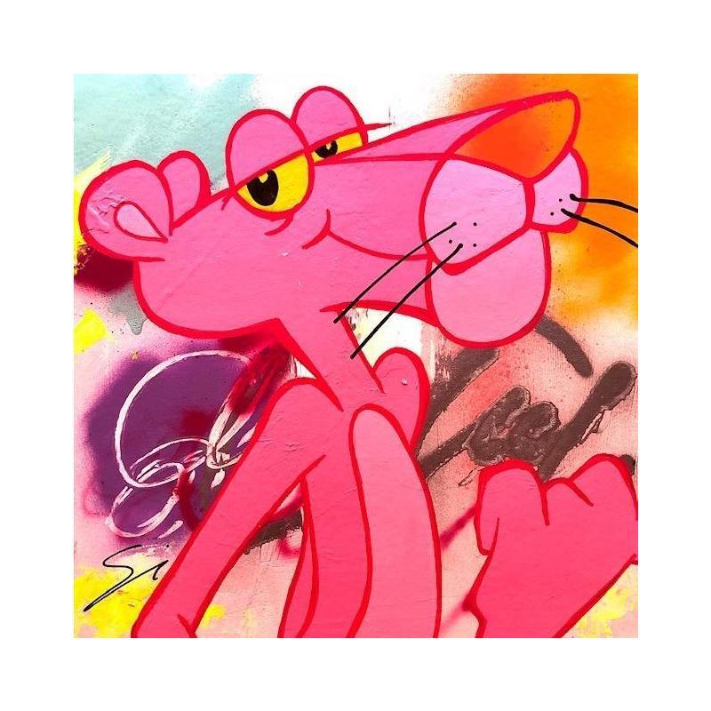 Gemälde FASHION PINK PANTHER von Mestres Sergi | Gemälde Pop-Art Pop-Ikonen Graffiti Pappe
