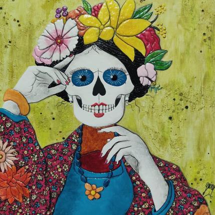 Peinture FLORES FRIDA par Geiry | Tableau Figuratif Bois Portraits
