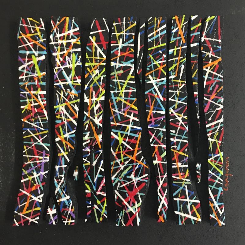 Pintura BC 11 Croisé multi vert rouge bleu por Langeron Luc | Pintura Abstracto Madera Acrílico Resina